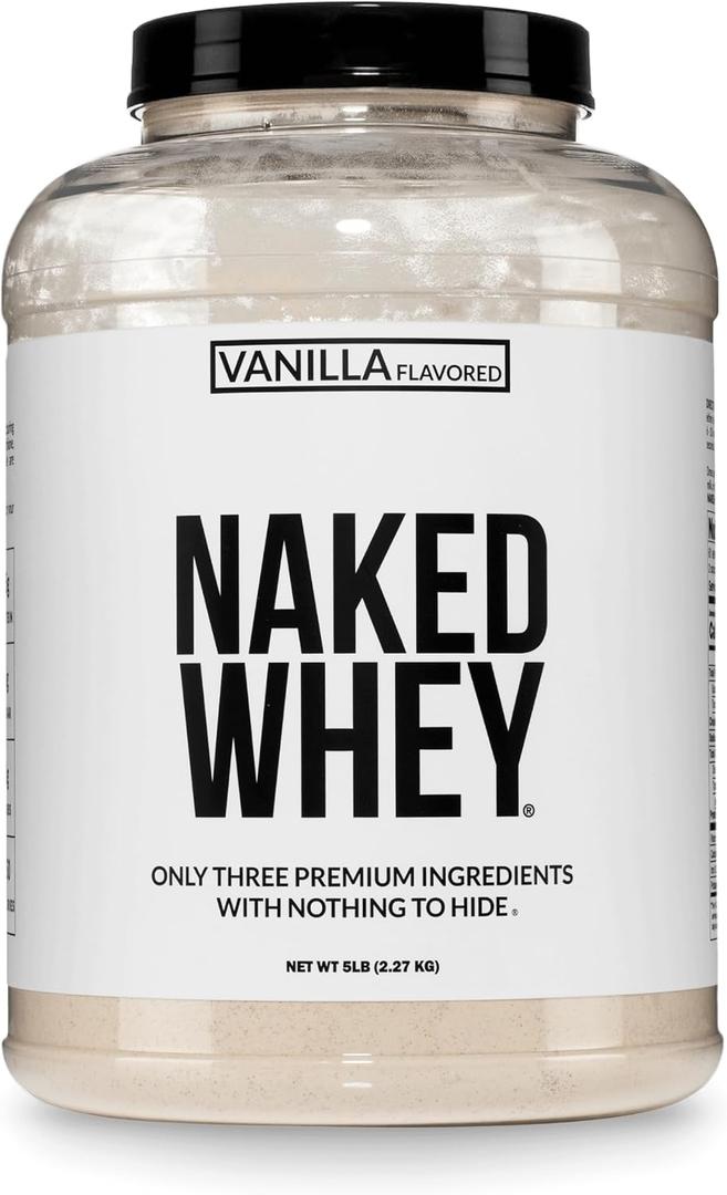 NAKED Vanilla Whey Protein Powder - All Natural Grass Fed Whey Protein Powder, Vanilla Flavor, Organic Coconut Sugar, 5Lb Bulk, GMO-Free, Soy Free, Gluten Free - 61 Servings