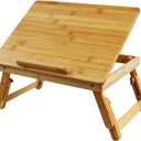 WKWKER Bamboo Laptop Desk with Folding Legs Tilting Surface Workstation Table Adjustable Laptop Stand Bed Tray for tv Sofa Study Computer Ipad Book (Natural)