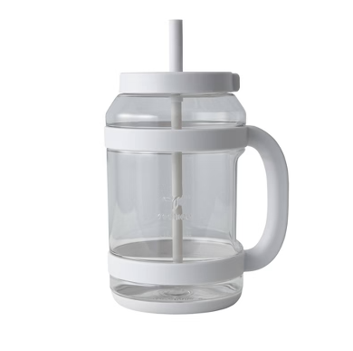 REDUCE WaterDay 80 oz Water Jug with Time/Ounce Markings - Spill-Proof Straw, Durable Tritan - Big Water Bottle for Daily Hydration - Dishwasher Safe, Clear & Easy to Clean, White Bud