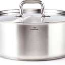 HOMICHEF 19 Quart LARGE Stainless Steel Braiser Pan with Lid - Commercial Grade NICKEL FREE Matte Polished Stainless Steel Braiser Pot 19 QT - Heavy Weight Braising Pan Non Toxic Induction