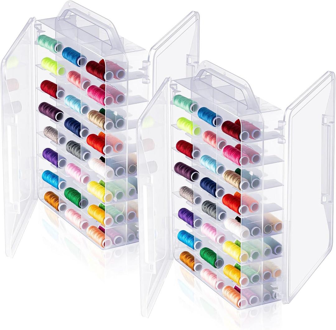 Mifoci 1 Pcs 46 Grids Sewing Organizer Double Sided Thread Box Storage Portable Clear Plastic Thread Holder for Embroidery Sewing Crafts Beads Embroidery Floss Small Toys