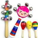 Wooden Jingle Hand Bells Set 20 Pcs Rainbow Stick Shakers Maracas Rattles for Kids Toddlers Babies Early Learning Musical Instrument Toys