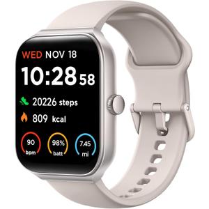Smart Watch for Men Women Alexa Built-in, 1.95" Fitness Tracker with Answer/Make Calls, IP68 Waterproof/Sleep Tracker/Heart Rate/100 Sports, Fitness Watch Compatible iOS Android (Beige)