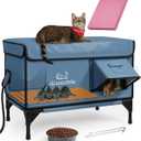 Heated Cat House for Outside Foam Board, Extremely Insulated Outdoor Cat House Escape Door, Weatherproof & Waterproof Awning, Elevated Feral Animal Shelter for Winter (25.0"L x 15.0"W x 18.5"H, Grayish Blue)