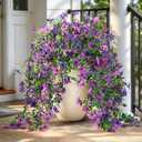 QCQHDU Artificial Hanging Flowers for Outdoors,2Pcs Fake Hanging Plants 29.5 Inch Long for Spring Summer Decoration,UV Resistant Faux Flowers for Patio Porch Garden Yard Balcony Decor, Double Purple