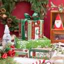 RUSPEPA Christmas Reversible Wrapping Paper Roll, Mini Roll, Vintage Christmas Bookshelf Design, Green with White Snowflake Pattern Gift Wrap Paper for Book Lover, Holiday Party, 17 Inches x 32.8 Feet