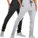 BROKIG Mens Jogger Sport Pants, Casual Zipper Gym Workout Sweatpants Pockets (Medium, Black/Light Grey)