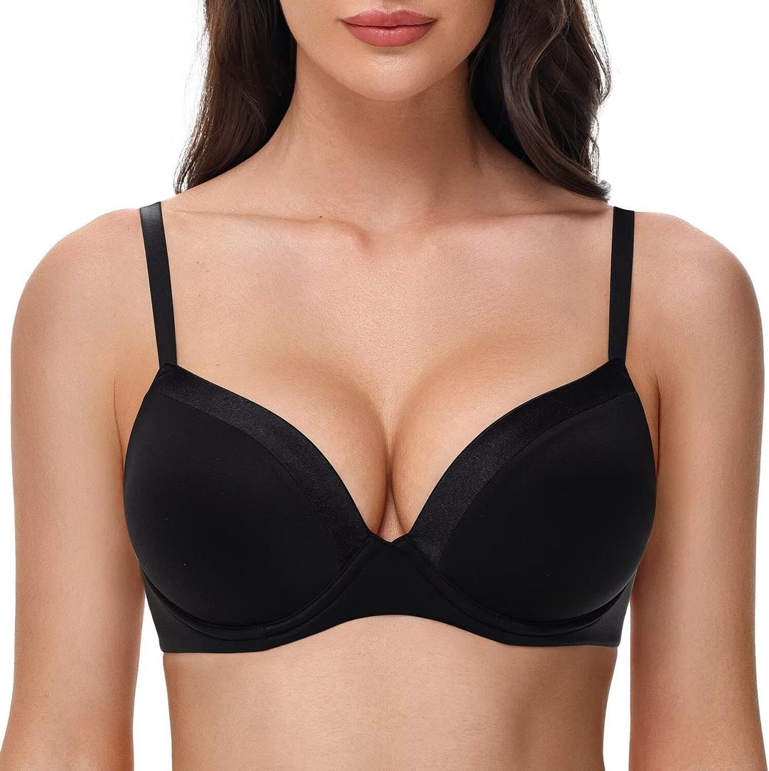Deyllo Women's T Shirt Bra Full Coverage Lightly Padded Bras Seamless Underwire Support (36DDD, Black)