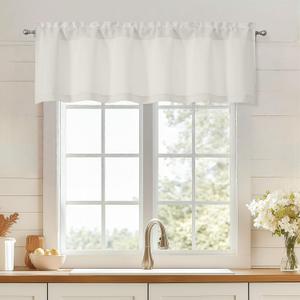 OWENIE Natural Valances for Windows, Light Filtering Small Kitchen Curtains Valance for Bedroom/Living Room, Rod Pocket Privacy Short Solid Modern Window Treatment, 60" Wx14 L, 1 Panel, Natural