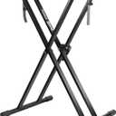 RockJam Xfinity Heavy-Duty, Double-X, Pre-Assembled, Infinitely Adjustable Piano Keyboard Stand with Locking Straps, Black