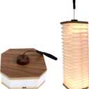 LED Hanging Folding Lantern, Wood & Paper Lamp, Organ Book Light for Office, Decoration, Gift, USB Rechargeable