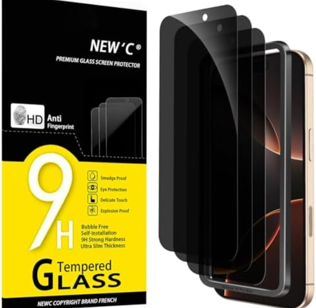 NEW'C Privacy for iPhone 17 Pro Max, iPhone 16 Pro Max Screen Protector (6.9 inches), AntiSpy Tempered Glass Film, Enhanced 28 Degree Privacy Angle Easy Installation Tool Included, Pack Of 5 