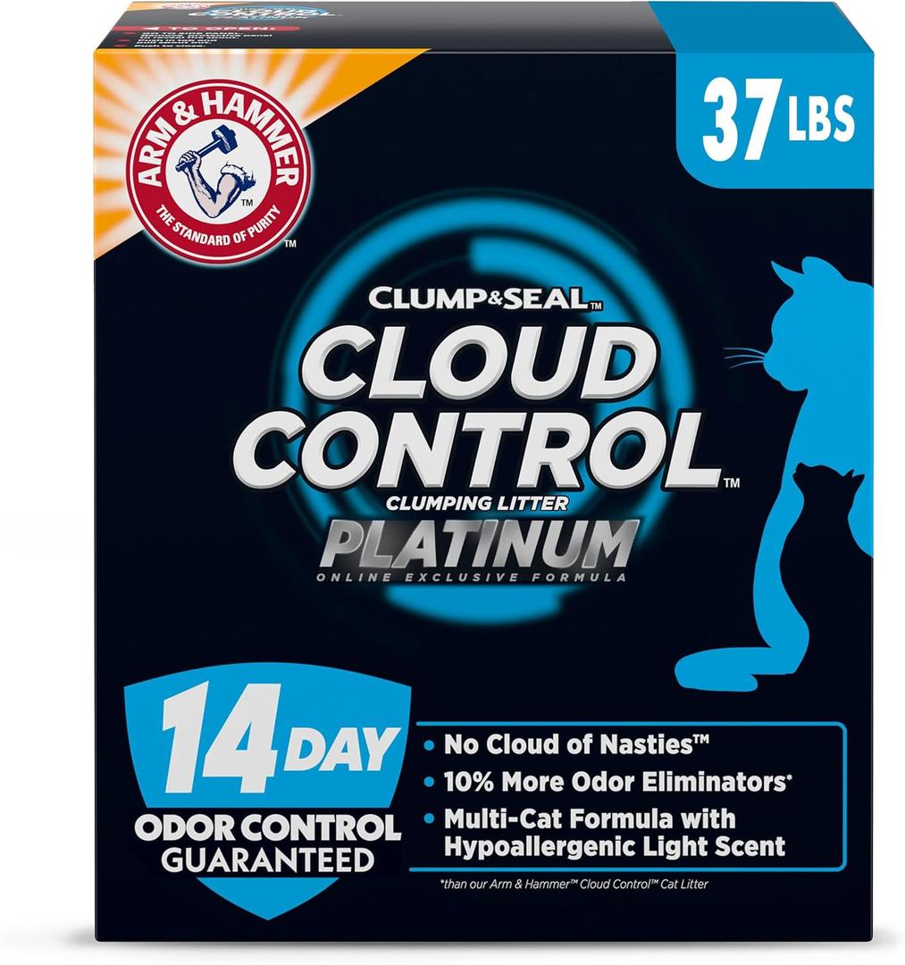 ARM & HAMMER Cloud Control Platinum Cat Litter, Multi-Cat Clumping Litter, Hypoallergenic and Dust-Free, 14-Day Odor Control, 37 lbs