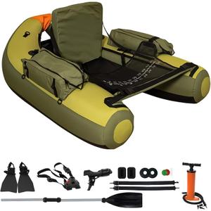 Fishing Float Tube with Adjustable Backpack Straps, Storage Pockets, Fish Ruler, Fly Fishing Boat with Pump, Oar, Rod Holder and, Fins, 27.09 x 20.31 x 10.79"