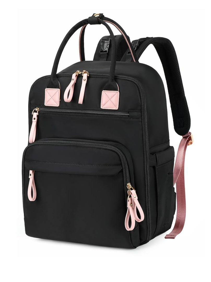 18 Pockets Diaper Bag Backpack with Waterproof Pockets and Stroller Buckle, Convertible Tote Bag (Black, Large)