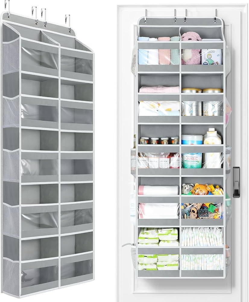 5-Tier Double Pocket Over Door Organiser, Grey, 1 Pack