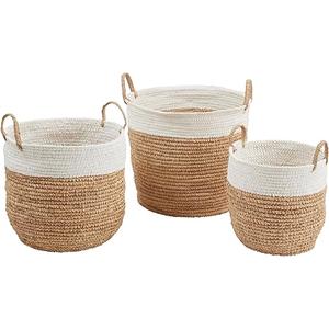 Raffia Duo-Tone Woven Basket (Set of 3)