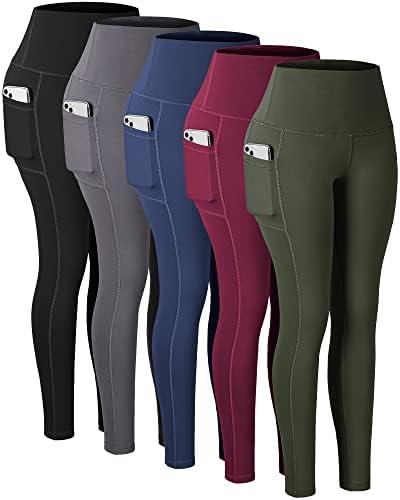 CHRLEISURE Leggings with Pockets for Women, High Waisted Tummy Control Workout Yoga Pants, Medium ( Black/Grey/Navy/Burgundy/Army Green)