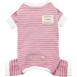 KYEESE Dog Pajamas Soft Striped Pet Jumpsuit Lightweight Doggie Jammies 4 Legs Dog Clothes Stretchable Pajamas Breathable Cozy Outfit Comfortable Onesie Sleepwear for Small Dogs, Pink Striped, Large