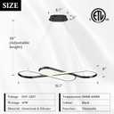 Modern LED Chandelier Black Dimmable LED Pendant Light for Dining Room Light Fixture Over Table Modern Kitchen Island Lighting High Ceiling with Remote for Living Room, 31.7 Inch