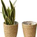 2PCS Plant Basket Indoor with Plastic Liner Water Hyacinth Woven Planters Flower Baskets Holder Liners Home Decor