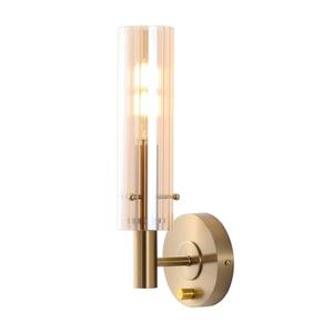 BYOLIIMA Modern Wall Sconces with Striped Amber Glass Shades Gold Brushed Brass Bathroom Vanity Light Fixtures Dimmer ON/Off Switch Indoor Wall Light for Mirror Living Room Bedroom Hallway Staircase