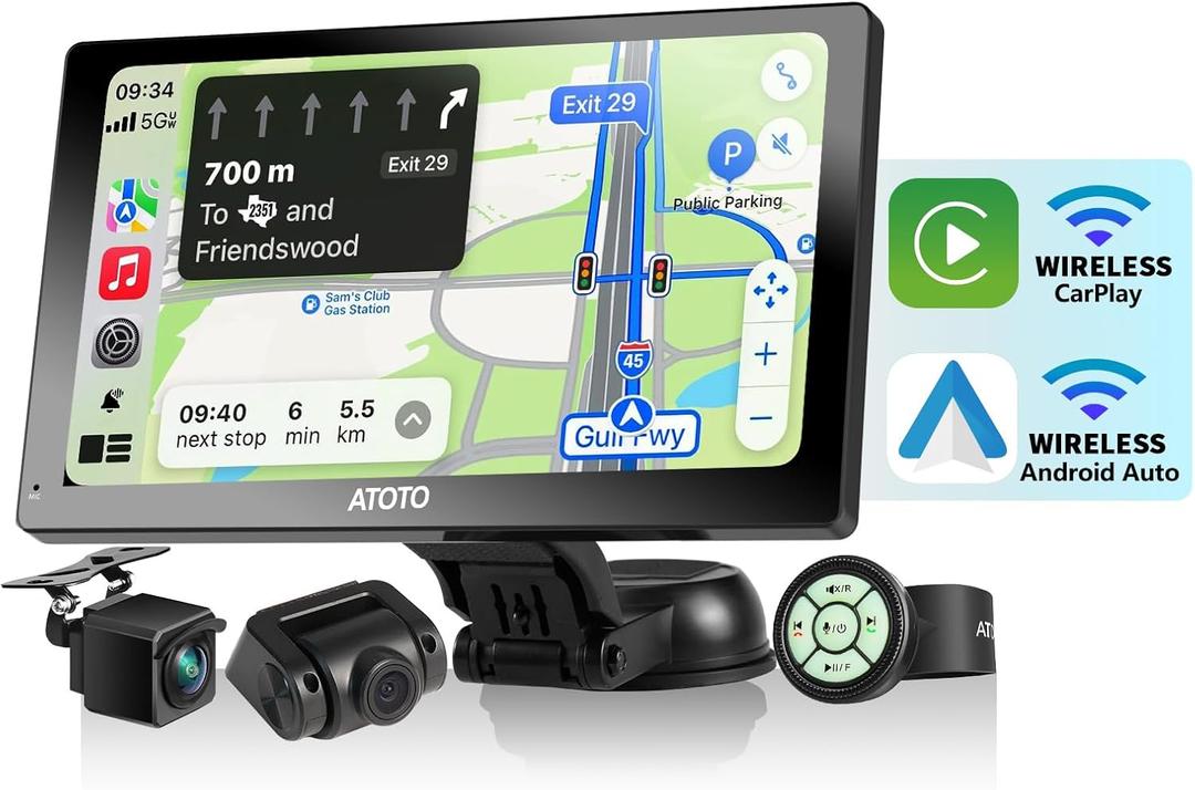 ATOTO P807PR Portable Car Stereo, Wireless CarPlay & Wireless Android Auto, 7inch QLED Glare-Suppressing Touchscreen, Car Radio with Bluetooth, WDR&Auto Dimmer, Remote Control, AUX/FM Output