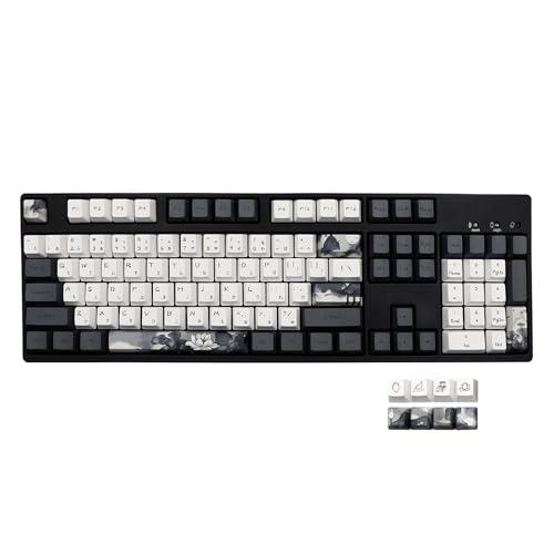 JSJT Ink Lotus Keycaps OEM Profile Japanese Keycaps 140 Keys PBT Dye Sublimation Custom Keycap Suitable for GK61/64/68/84/87/96/98 Cherry MX Switches ANSI/ISO Layout Mechanical Keyboards