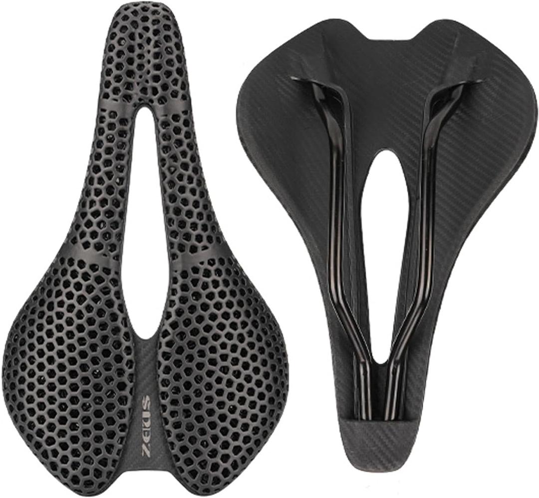 3D Printed Carbon Fiber Bike Saddle,Breathable/Waterproof/Light Unisex Cushion Seat for BMX, MTB & Road-Black(Full Carbon Fiber&Nylon)
