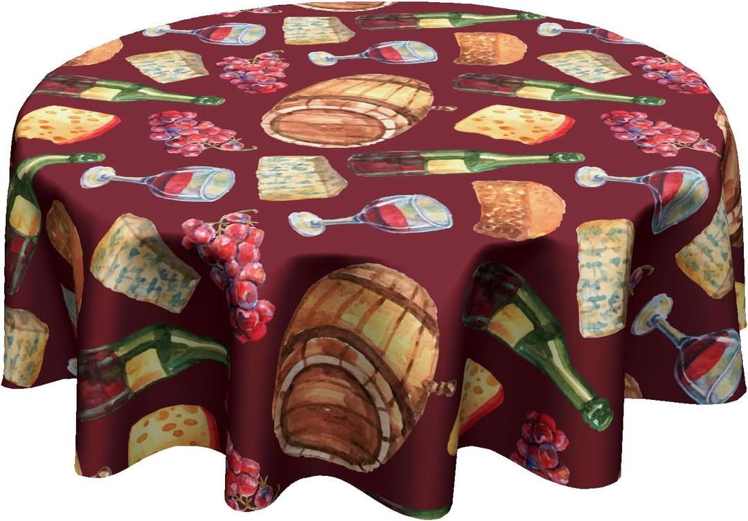 Red Wine Wooden Table Cloth - Vintage Grapes Wine Round Table Cover Rustic Country Drink Tablecloth 60 Inch for Picnic Banquet Party Kitchen Dining Room