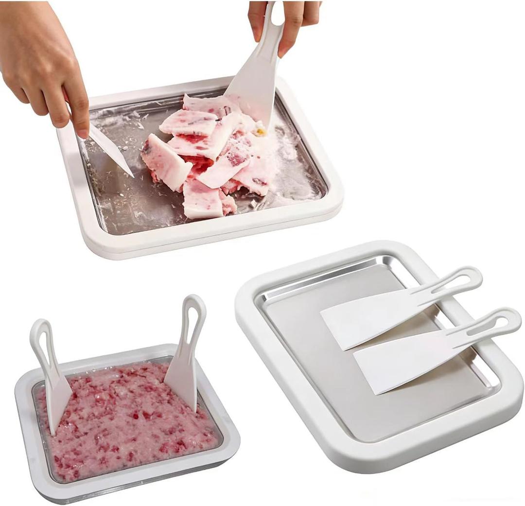Rolled Ice Cream Kit, At-Home Rolled Ice Cream Maker with 2 Scrapers, DIY Instant Freeze Plate for Yogurt, Fruity Sorbet