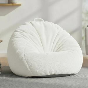 Faux Rabbit Fur Bean Bag Chair Cover Only (No Filler), Stuffed Animal Storage Bean Bag Cover, UltraSoft, Washable, Zippered, NonSlip Bottom, Handle,Living Room Furniture for Adults White