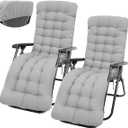 Sun Lounger Chair Cushions Indoor/Outdoor Chaise Sofa Cushion with Non-Slip Top Cover and Ties Recliner Zero Gravity Chair Mattress Garden Patio Thick Chair Pad(No Chair) (Grey 2PCS)
, 6'*26"