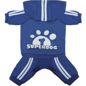 Dog Hoodie 4 Legs Jumpsuit for Small Dogs Puppy Clothes Dog Pullover Sweatshirt Cotton Doggie Winter Coat Cat Apparel(Small,Blue)