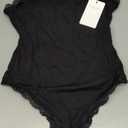 REORIA 2025 Lace Bodysuit for Women Square Neck Sleeveless Spaghetti Strap Sexy Tank Top Thong Bodysuit Going Out (Medium, Black Onyx)