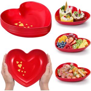 6 Pcs 8.7 Inch Valentines Day Heart Shaped Plates Dessert Bowls Appetizer Plates Salad Bowls for Gift Valentine's Day Anniversary Party Supplies (Red)