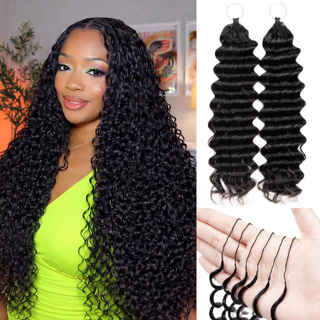 Feather Crochet Human Hair 20 Inch Deep wave Human Crochet Hair for Black Women, Miracle Knots Crochet Human Hair Extensions, Pre-Separated 50g, Reusable – #1B Natural Black
