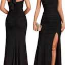 Women Bodycon Maxi Dress High Slit Halter Tie Ruched Long Formal Cocktail Wedding Guest Dresses (Black, XL)