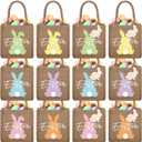 Huhumy 12 Pack Easter Burlap Bags with Tags Jute Bunny Baskets Egg Hunts Candy Gift Goodie Treat Tote Bags for Party Favor Bunny Egg Hunt Gift