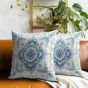 Boho Chic Blue White Floral Throw Pillow Covers Set of 2 Ultra-Soft All-Season Pillow Shams with Hidden Zipper,Durable for Sofa Bed Car Decor & Gift Luxury 18x18IN