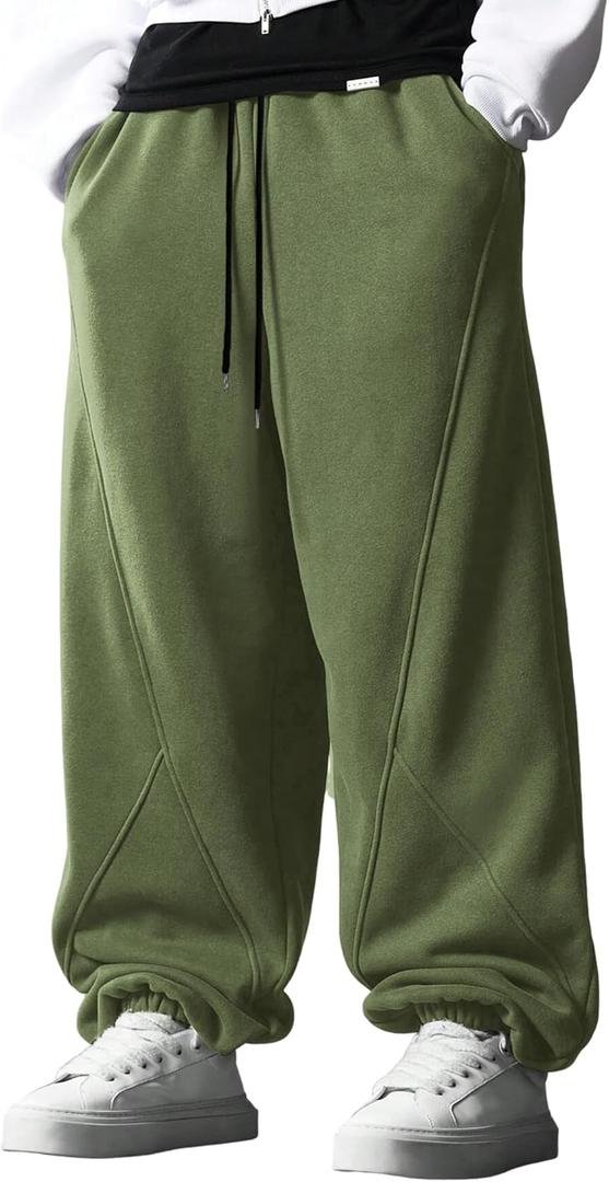 ZAFUL Baggy Sweatpants for Men Drawstring Elastic Waist Heavyweight Harem Joggers Athletic Pants with Pockets for Streetwear (Green)
