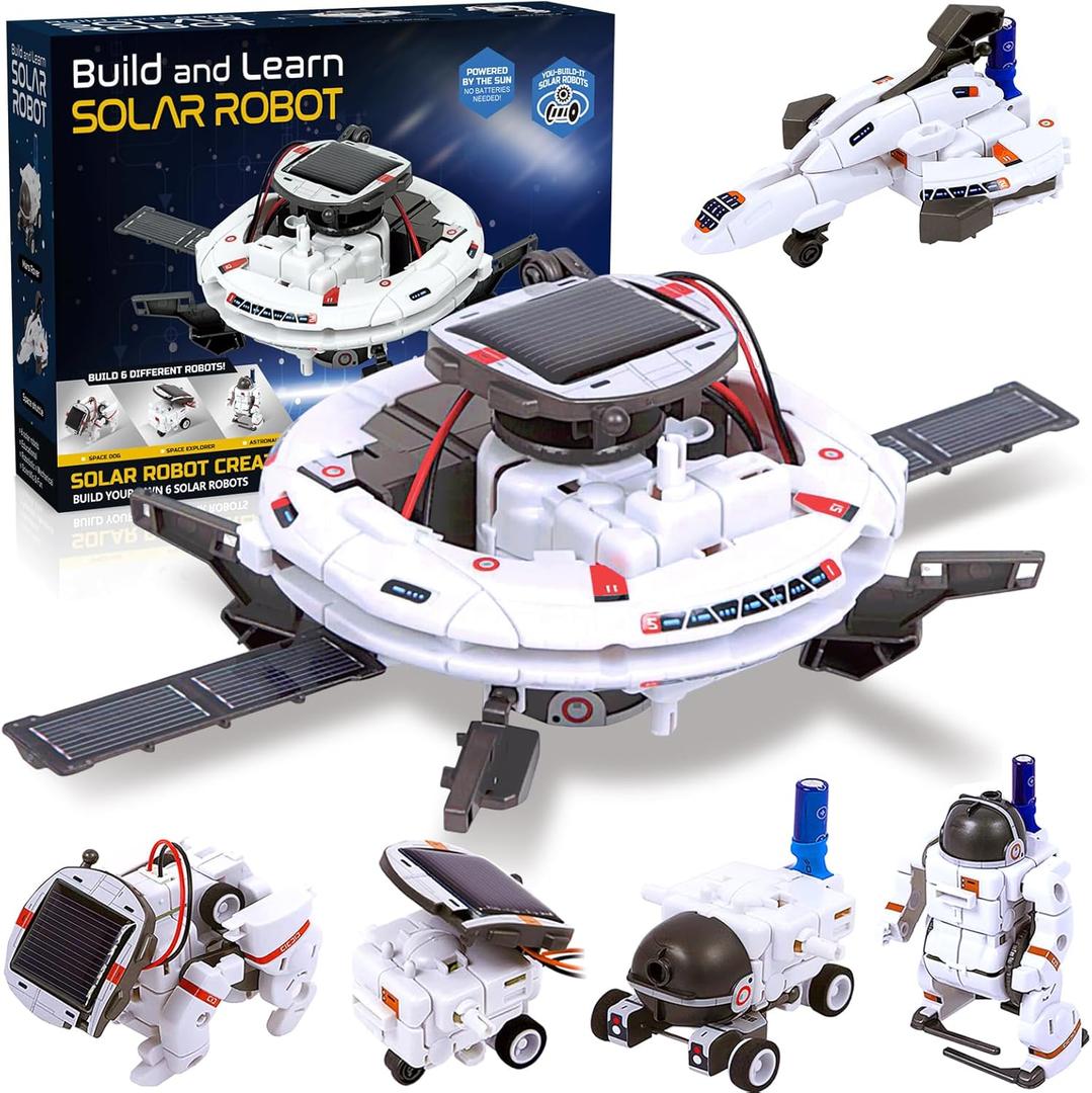 6-in-1 Solar Robot Building Kit for Boys Aged 8-13, Educational Robotic Toys for Kids, Science Kits STEM Toys Birthday Gifts for 8 9 10 11 12 Years Old Boys Girls Teens (White)