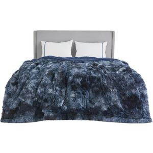 Bedsure GentleSoft Fluffy Tie Dye Navy Blue Blankets Queen Size for Bed, Thick Sherpa Faux Fur Fleece Fuzzy Plush Winter Warm Soft Queen Blankets, Bedroom Decor Blue Cozy Gifts for Women Men, 90x90