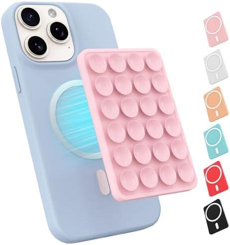 Magnetic Suction Phone Mount for MagSafe Case,Silicone Sticky Phone Grip Holder for iPhone,Removable Hands-Free Selfie/Video for TikTok & Instagram Influencer/Creator (Light Pink)