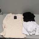 Ficerd 3 Pack 3/4 Sleeve Tops for Women Round Neck Dressy Basics Tees Casual Trendy Loose Fit T Shirts (Medium, White, Mocha, Black)