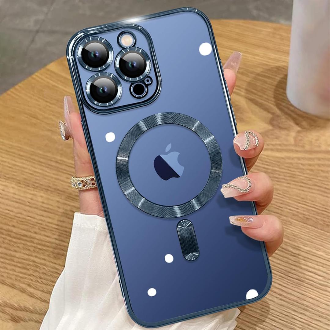 ZIYE Magnetic Case Made for iPhone 16 Pro 6.3 Inch [Compatible with MagSafe] Full Camera Lens Protection, Clear Luxury Phone Cover Soft TPU Bumper Drop Protective Case for 16 Pro Women Men, Blue