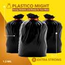 Plastico Large Trash Bags - 30 Gallon, Black, 28 Garbage Bags, Extra Strong, Easy Drawstrings - Odor Guard Control, Unscented, 1.2 Mil Thick Plastic