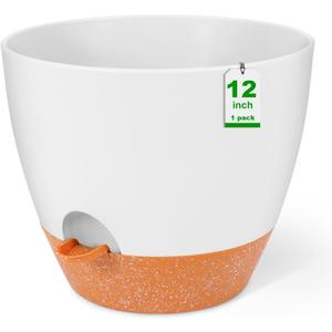 GARDIFE 12 inch planters, Plant Pots,Self Watering Pots, Large Plastic Flower pots with Deep Reservior and High Drainage Holes for Indoor Outdoor Plants and Flowers, White