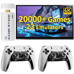 FCHOZY 2026 Upgraded Retro Gaming Console, Classic Video Games with 4K HDMI, 20,000+ Games and 23 Emulators, Nostalgia Game Stick Pro, Upgraded Dual 2.4G Wireless Controllers 64GB (White)