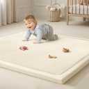 Goyuu Ultra Soft 1.3" Thick Baby Play Mat for Floor, 79x158 Playpen Mat Elasti-Foam Padded Crawling Mat for Babies, Toddlers, Infant, Kids, Non-Slip Backing Safe for Tummy Time, Beige